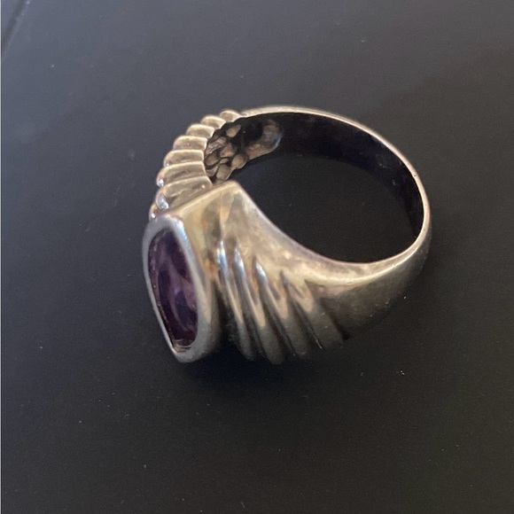 Estate Marked Sterling Channel Set Amethyst with Flared Ridged Sides Ring size 7 - Picture 6 of 8